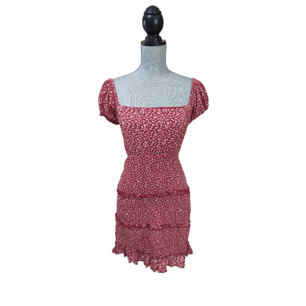 Sim & Sam Mini Dress Womens L Red Floral Milkmaid Western Cottage Festival